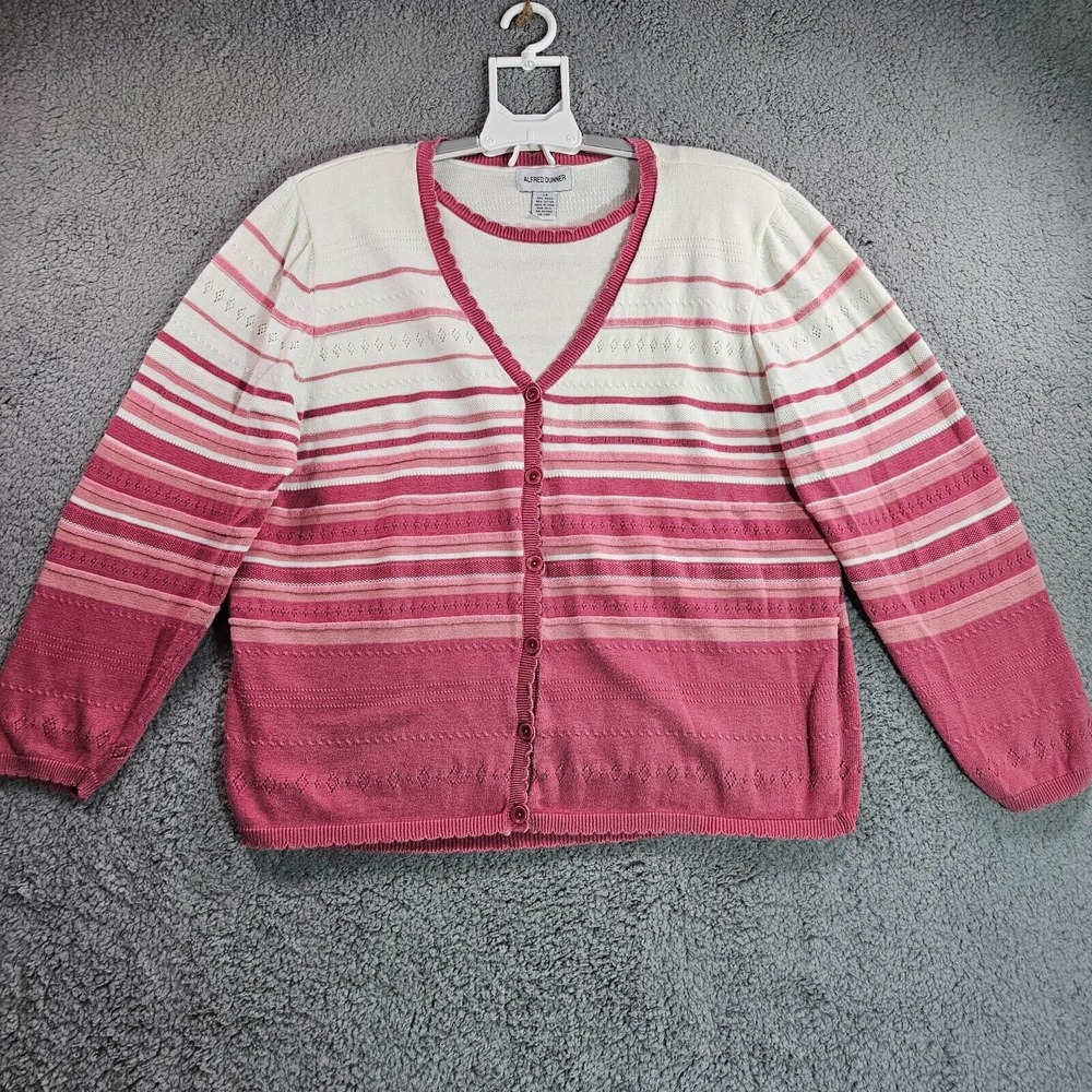 Alfred Dunner Top w Attached Cardigan 1X Knit Long Sleeve Pullover Cream Pink 1X